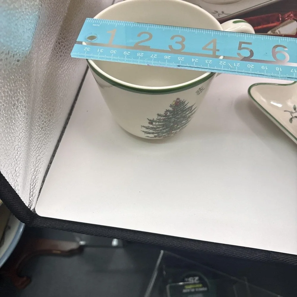 Spode~Christmas Tree~Jumbo Cup & Saucer~Saucer Tree Shape~18oz~IOB